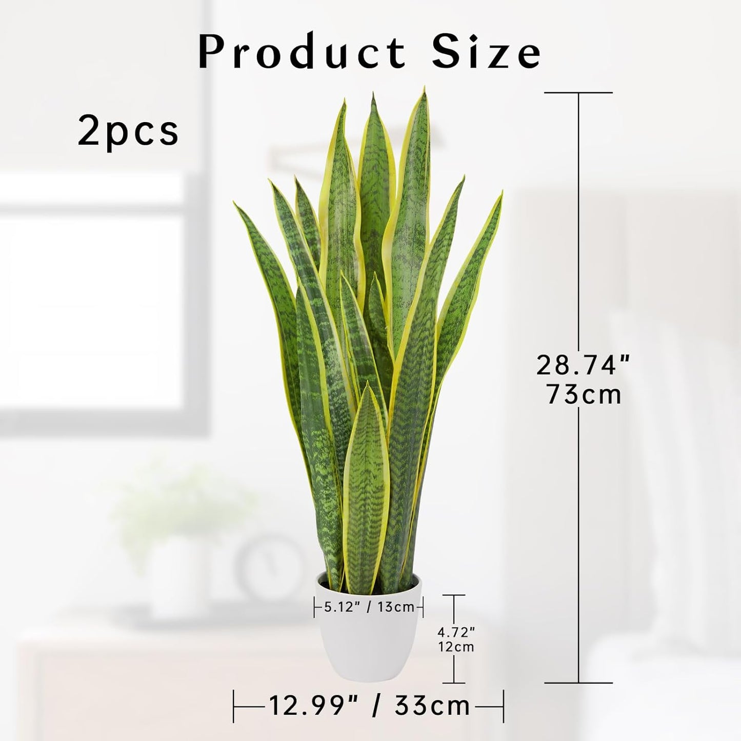 Hollyone 2 Set Artificial Snake Plant Potted, 28 Inch Faux Sansevieria Trifasciata Plants Large Tall Tropical Fake Snake Plant Tree in White Pots for Home Office Room Patio Garden Indoor Outdoor Decor