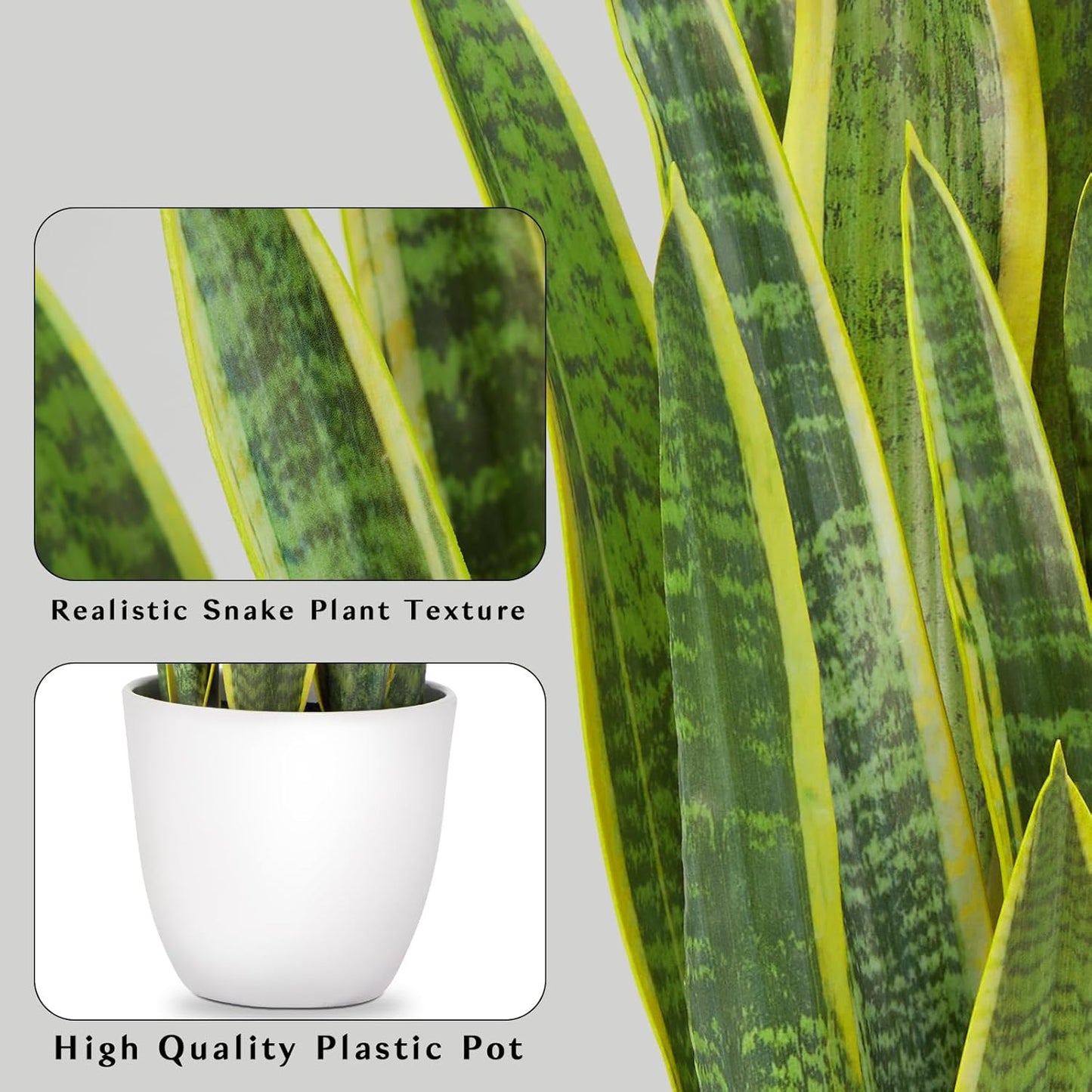 Hollyone 2 Set Artificial Snake Plant Potted, 28 Inch Faux Sansevieria Trifasciata Plants Large Tall Tropical Fake Snake Plant Tree in White Pots for Home Office Room Patio Garden Indoor Outdoor Decor