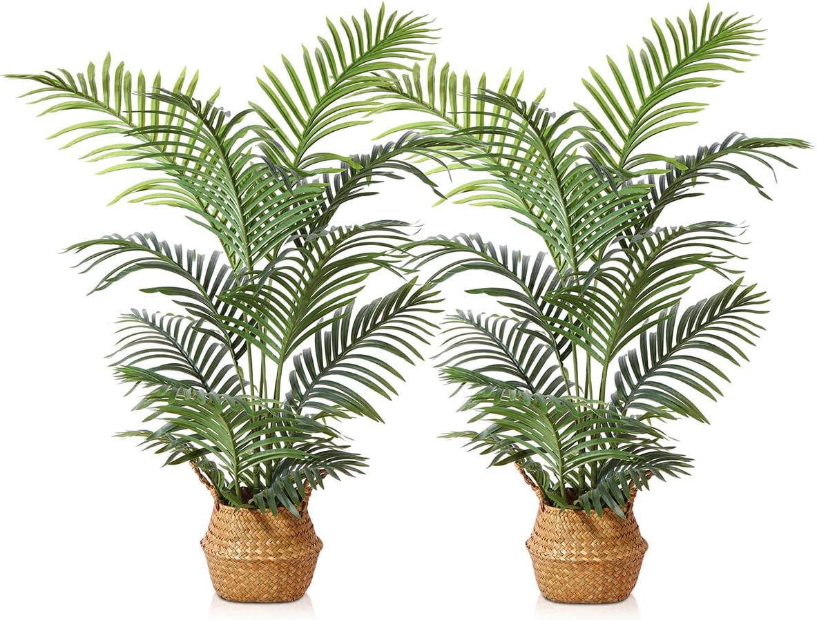 LOMANTO Fake Majesty Palm Plant 2Ft Artificial Plants for Home Decor Indoor Small Faux Trees in Pot Fake Tropical Plants for Housewarming Gift 1Pack