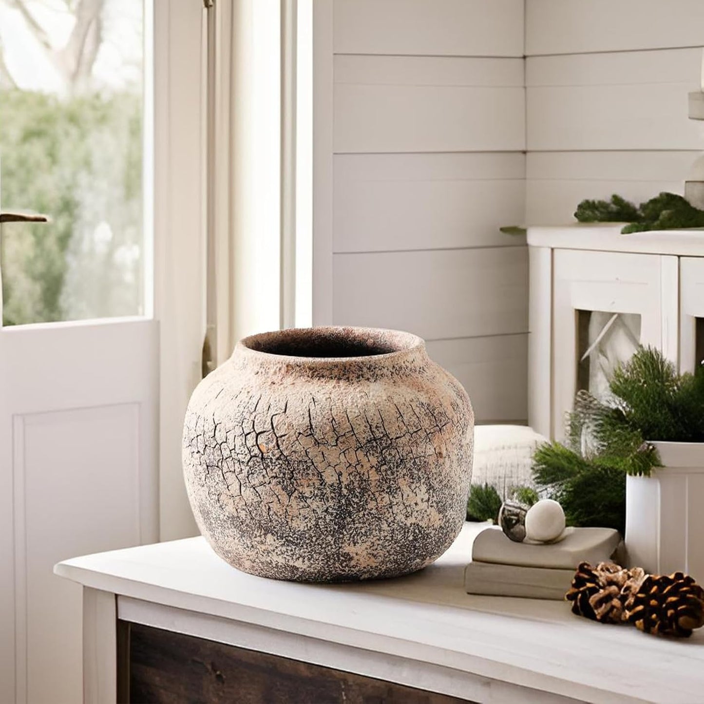 ALMA Handmade Pinky Beige Textured Vase 18 Inch Tall|Large Rustic Floor Vase for Pampas Grass|for Modern Farmhouse Decor, Living Room,Entryway Table Decor