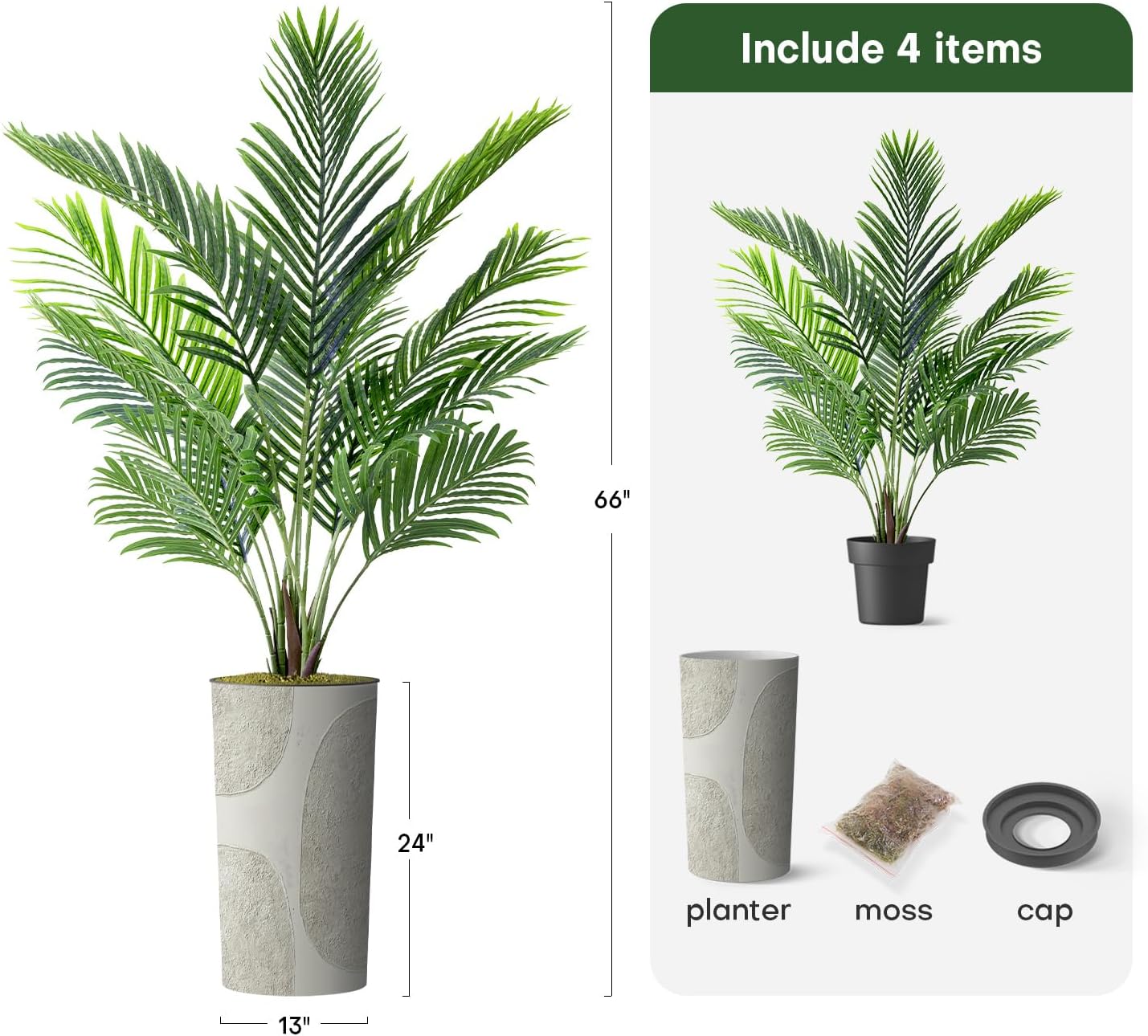 Artificial Tree in Optional Designed Pot, Fake Areca Tropical Palm Silk Tree for Indoor and Outdoor Home Decoration - 66" Overall Tall (Plant Pot Plus Tree)