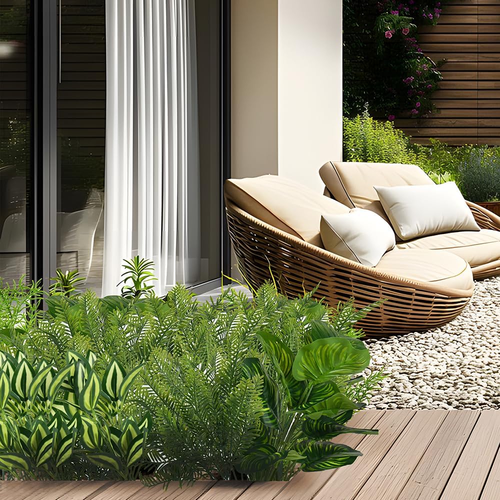15Pcs Outdoor Artificial Plants UV Resistant Fake Plastic Greenery Spring Grass for Outside Yard Front Porch Patio Window Box Planter Basket Decor (Yellow Green)