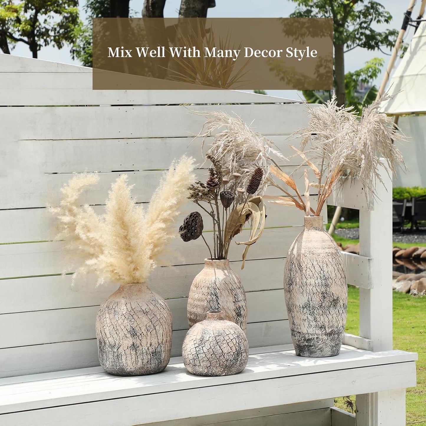 ALMA Handmade Pinky Beige Textured Vase 18 Inch Tall|Large Rustic Floor Vase for Pampas Grass|for Modern Farmhouse Decor, Living Room,Entryway Table Decor