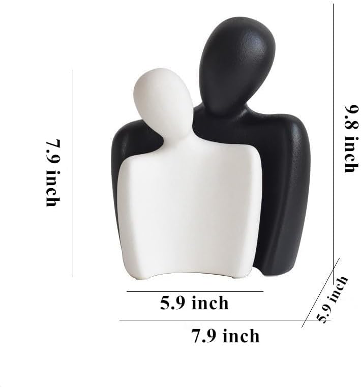 Ceramic Couple Statues for Home Decor, Hugging Couple Figurines for Shelf and Table Decor, Modern Romantic Sculptures for Living Room Bedroom Office Decor, Black White
