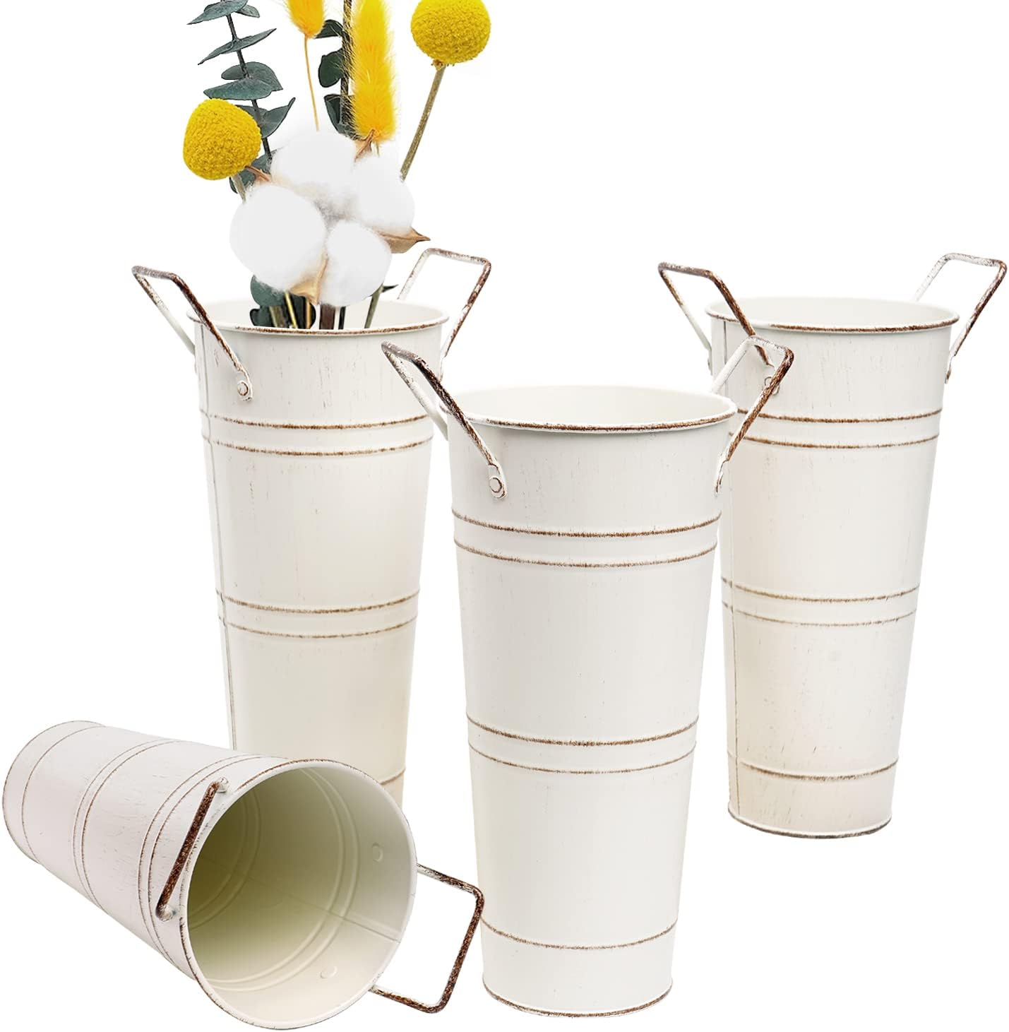 Notakia Galvanized Metal Vases Farmhouse French Flower Bucket Vases for Cut Flowers for Home Decor and Wedding Table Centerpiece Decorations (Beige Set of 8)