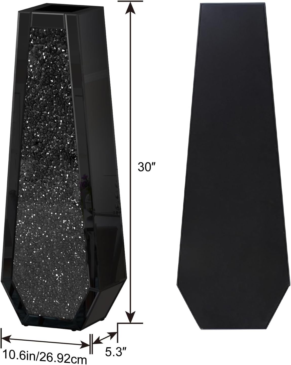 30" Tall Crushed Diamond Floor Vase, Black Large Vases for Decor Living Room, Crystal Mirrored Home Decor Vases for Dried Flower