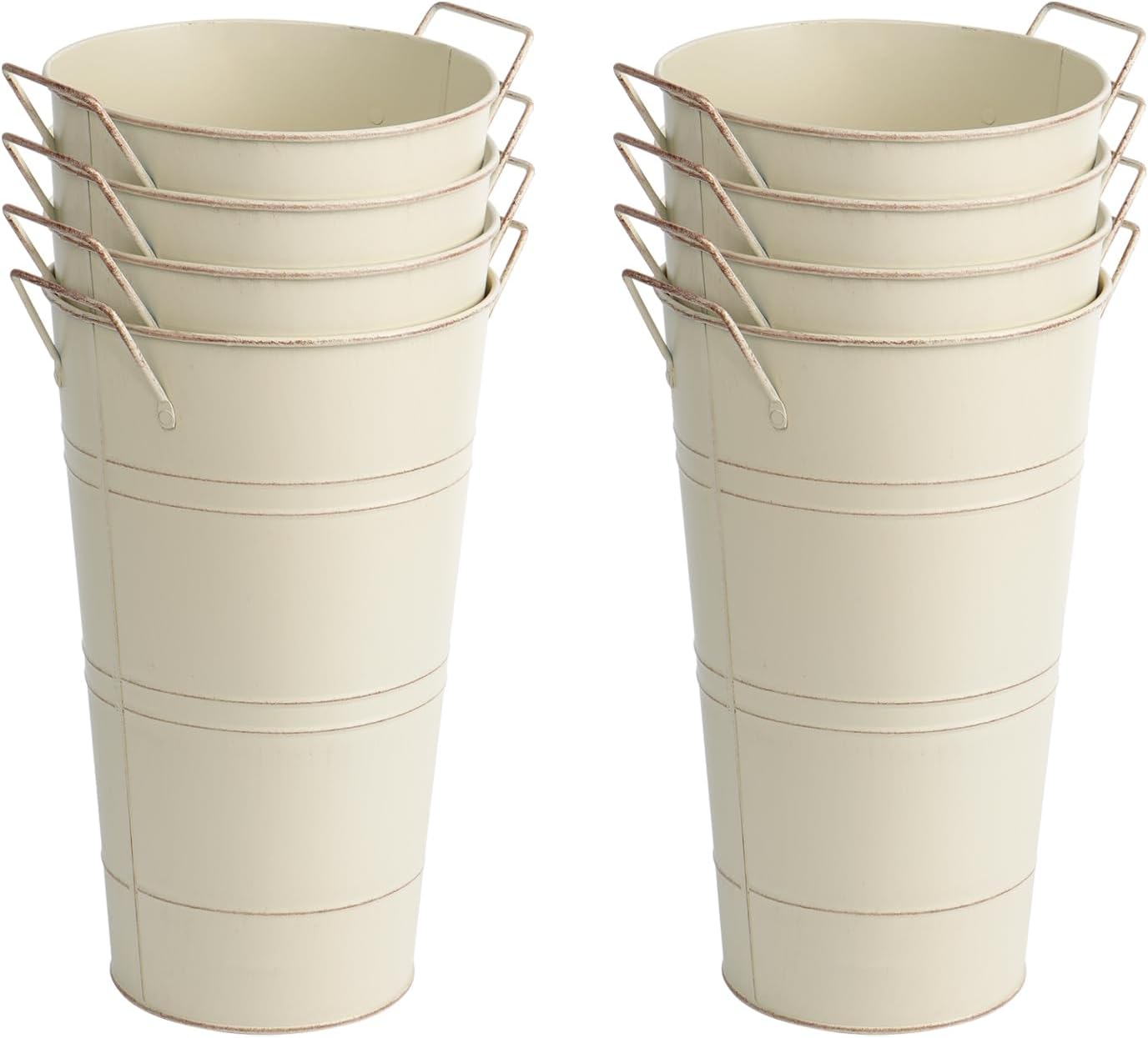 Notakia Galvanized Metal Vases Farmhouse French Flower Bucket Vases for Cut Flowers for Home Decor and Wedding Table Centerpiece Decorations (Beige Set of 8)