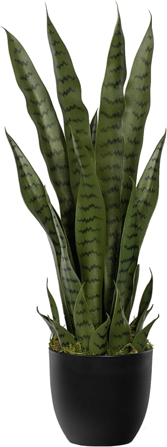 3ft Artificial Snake Plant – 36in Faux Sansevieria Plants, Fake Floor Plant for Indoor Outdoor, Front Porch Patio Home Office Decor, Mother-in-Law’s Tongue, Green 1Pcs