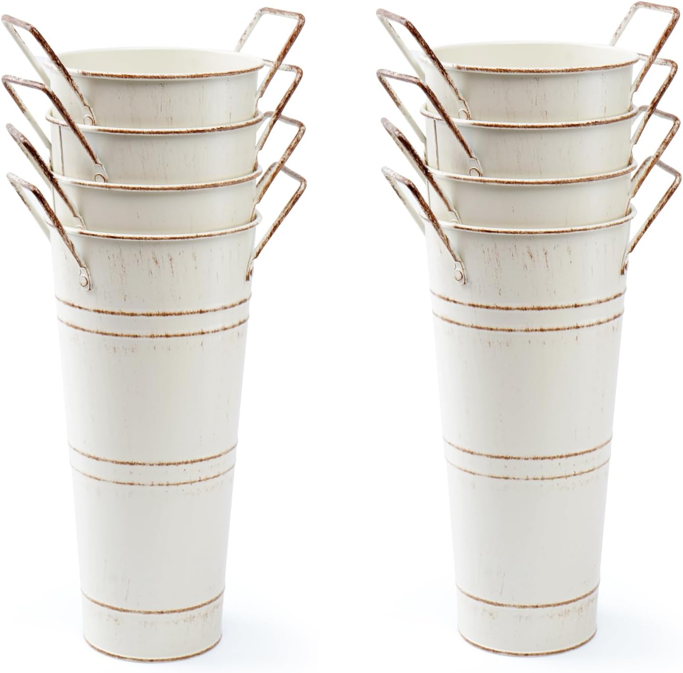 Notakia Galvanized Metal Vases Farmhouse French Flower Bucket Vases for Cut Flowers for Home Decor and Wedding Table Centerpiece Decorations (Beige Set of 8)