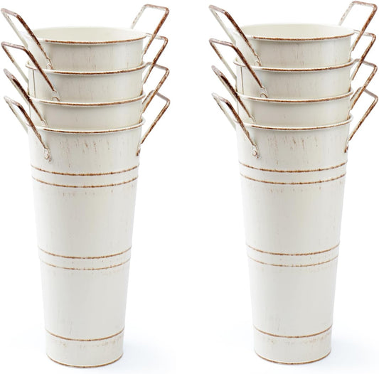 Notakia Galvanized Metal Vases Farmhouse French Flower Bucket Vases for Cut Flowers for Home Decor and Wedding Table Centerpiece Decorations (Beige Set of 8)