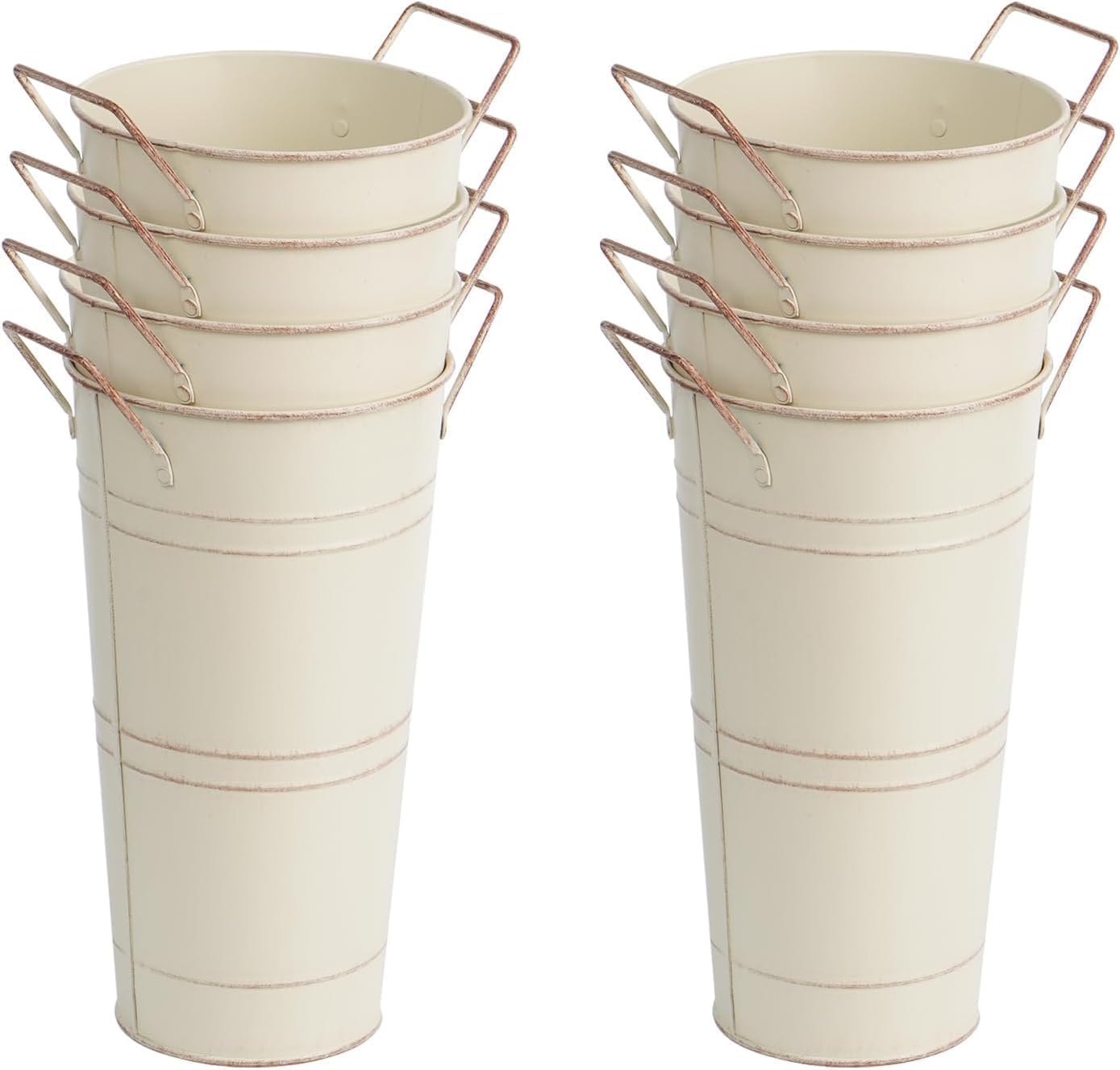 Notakia Galvanized Metal Vases Farmhouse French Flower Bucket Vases for Cut Flowers for Home Decor and Wedding Table Centerpiece Decorations (Beige Set of 8)