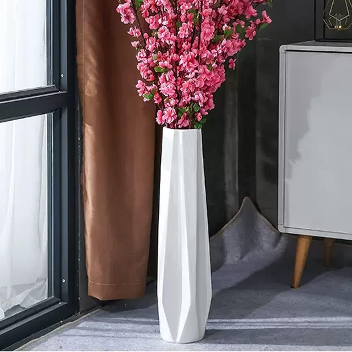 White Tall Floor Vase, 24" Ceramic Large Vase, Decorative Flower Vases for Modern Home Decor Living Room Office Bedroom Kitchen Wedding Centerpieces Farmhouse Décor