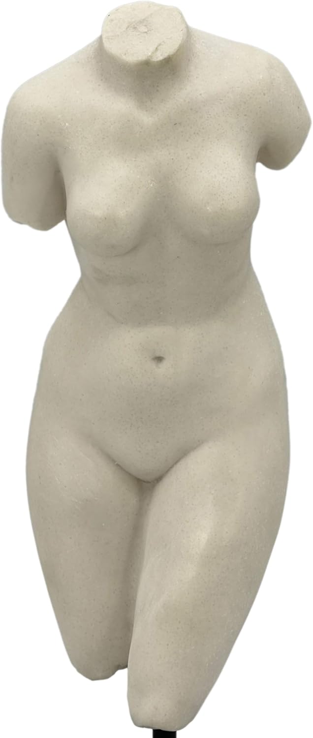Galt International 13.5" Poly Marble Body Statue w/Black Pedestal Stand for Home Decor - Greek God Sculpture Mythology Stone-Like Marble-Feel Accent (Woman)
