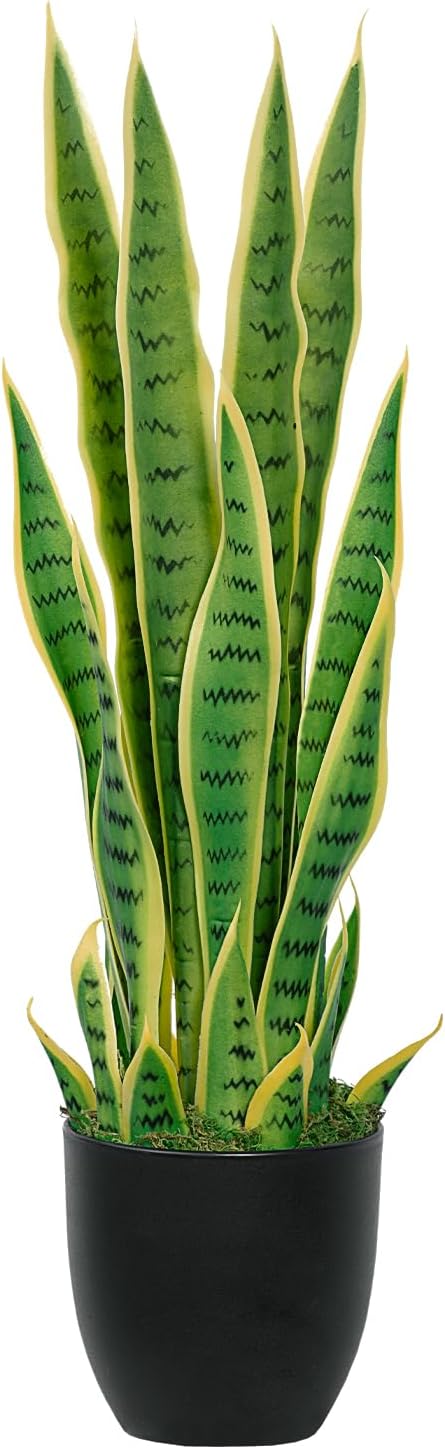 3ft Artificial Snake Plant – 36in Faux Sansevieria Plants, Fake Floor Plant for Indoor Outdoor, Front Porch Patio Home Office Decor, Mother-in-Law’s Tongue, Green 1Pcs