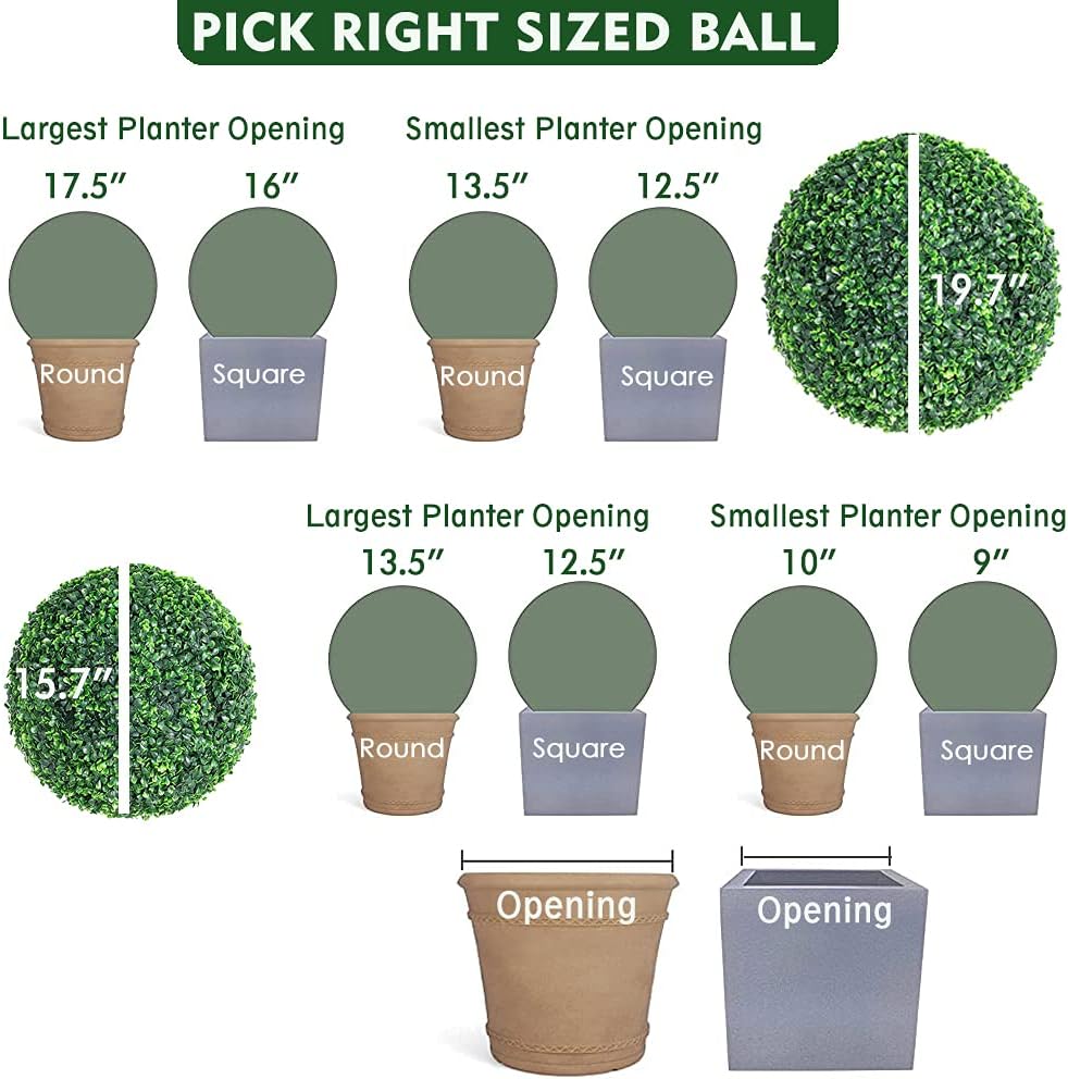 Artificial Plant Boxwood Topiary Balls 2PCS 15.7" UV Protected 4 Layers Faux Plants Decorative Balls for Outdoor Patio Garden Balcony Backyard and Indoor Home Wedding Decoration, Dark Green