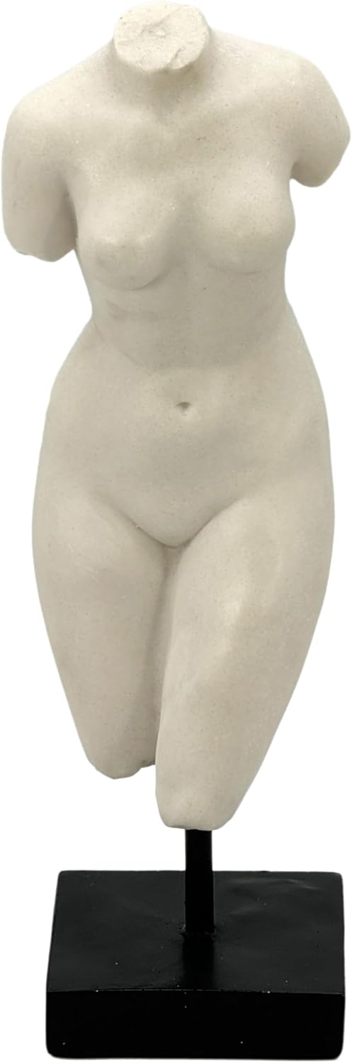 Galt International 13.5" Poly Marble Body Statue w/Black Pedestal Stand for Home Decor - Greek God Sculpture Mythology Stone-Like Marble-Feel Accent (Woman)
