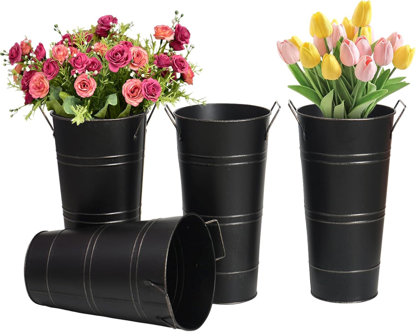 Notakia Galvanized Metal Vases Farmhouse French Flower Bucket Vases for Cut Flowers for Home Decor and Wedding Table Centerpiece Decorations (Beige Set of 8)