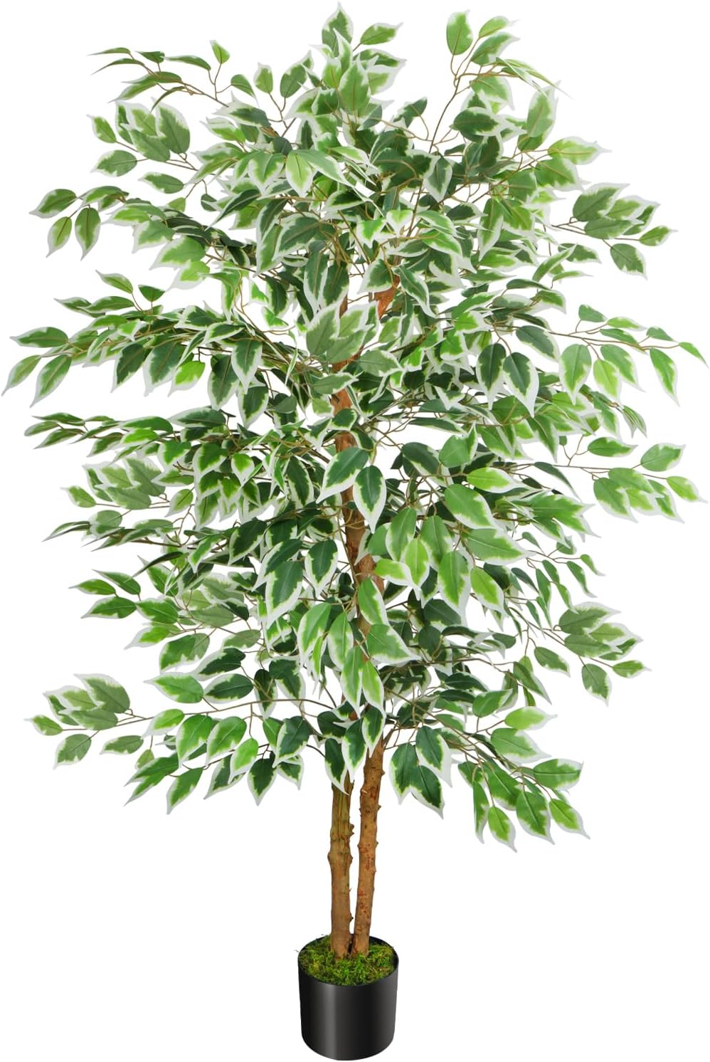GTIDEA 6ft Artificial Tree Ficus, Tall Faux Trees Indoor with Natural Trunk and Fake Silk Tree Fake Plants for Home Spring Decor Living Room Outdoor Balcony House Office (Included Dried Moss)