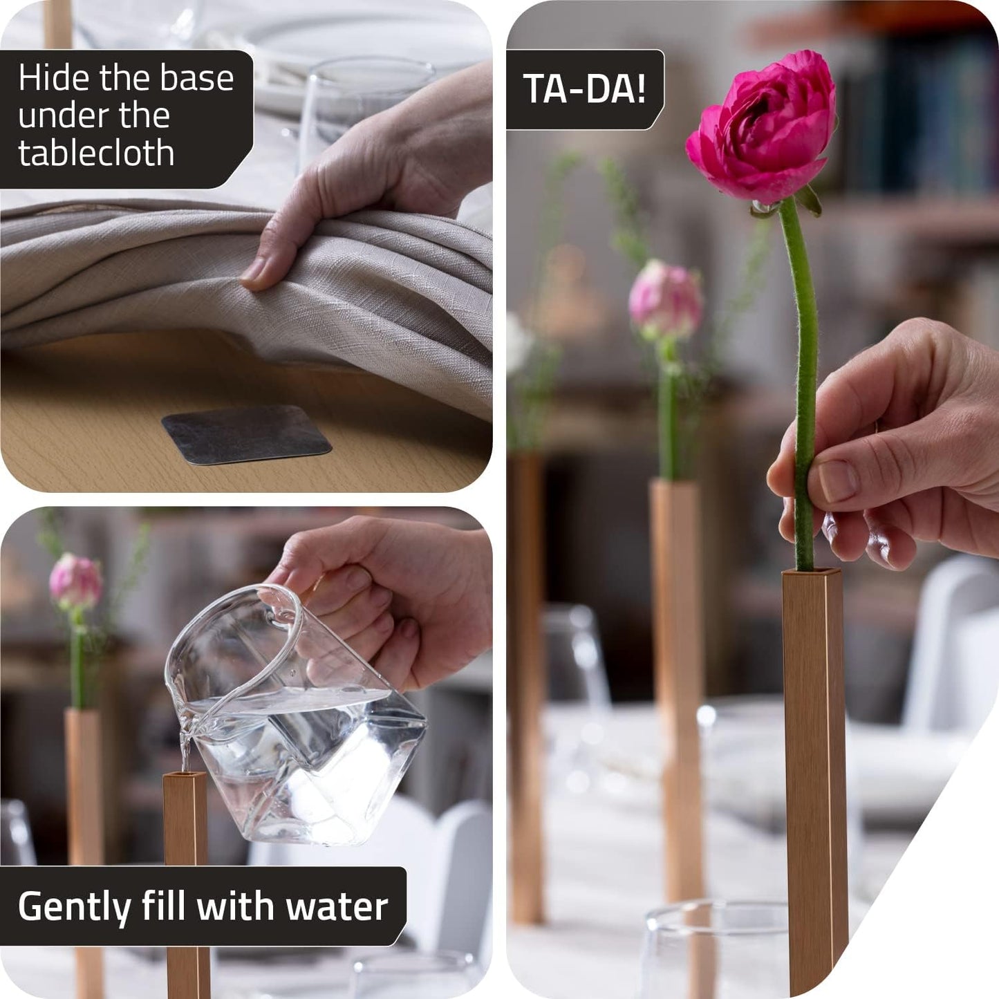 PELEG DESIGN Magnetic Flower Vase - Unique and Modern Set of 5 Gold Aluminum Vases for Home Garden Décor | 9.4 x 0.6 x 0.6 inches | Suitable for Both Real and Artificial Flowers