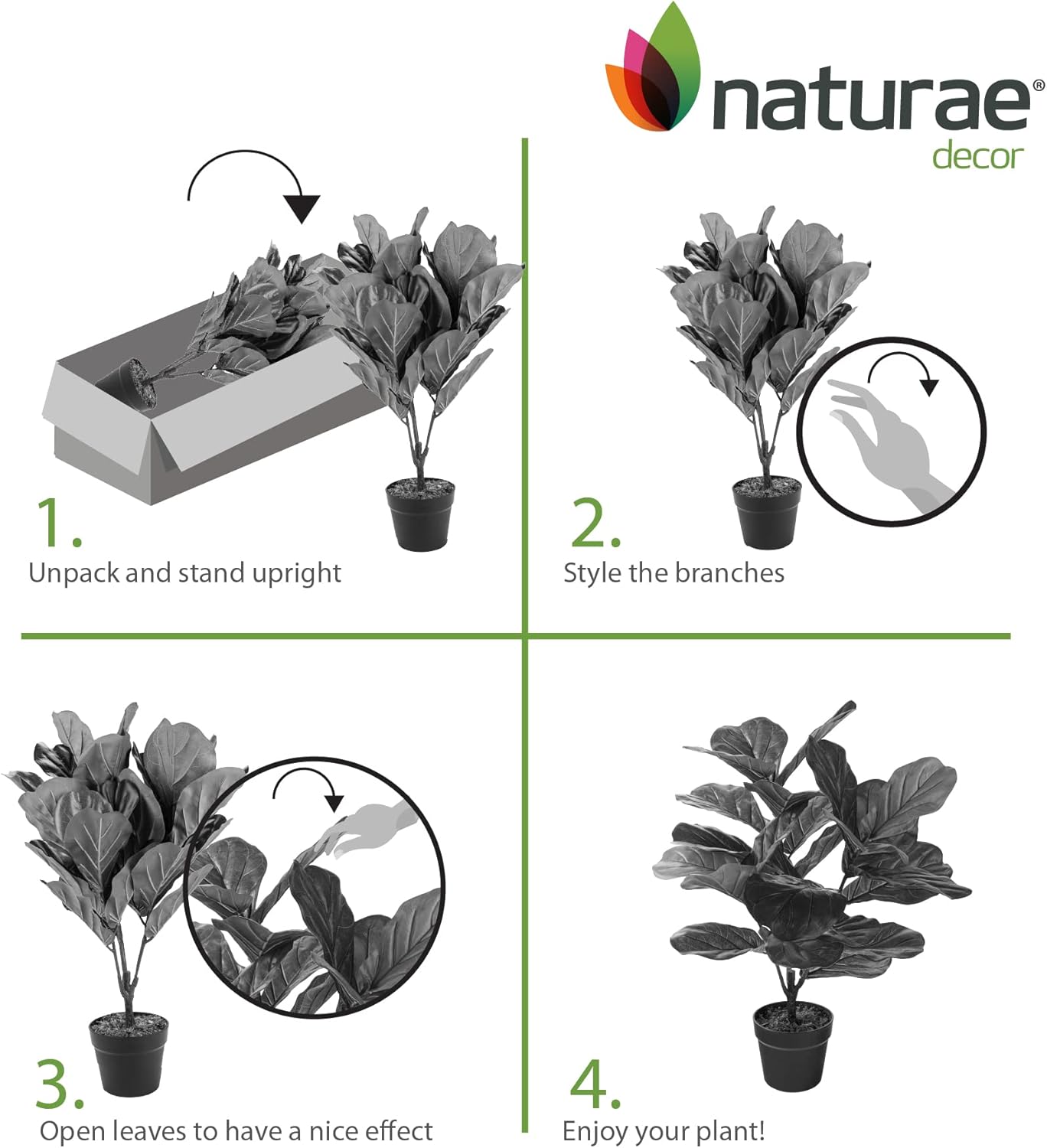 Naturae Decor Fiddle Leaf Plant - Lifelike Artificial Indoor House Plant - 27 in High