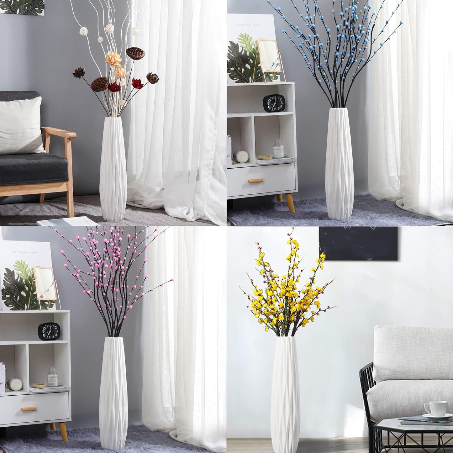 White Tall Floor Vase, 24" Ceramic Large Vase, Decorative Flower Vases for Modern Home Decor Living Room Office Bedroom Kitchen Wedding Centerpieces Farmhouse Décor