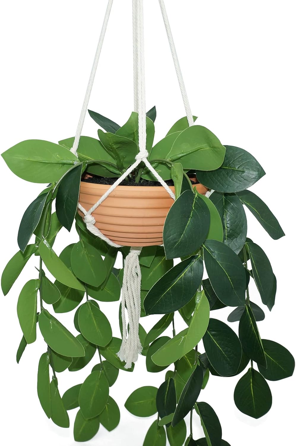 Hanging Plants Artificial Decor, Fake Hanging Plant in Clay Pot Artificial Hanging Plants with Fake Leaves and Hook for Wall Home Room Indoor Outdoor Décor (Dark Green)