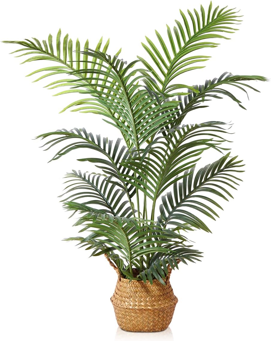 LOMANTO Fake Majesty Palm Plant 2Ft Artificial Plants for Home Decor Indoor Small Faux Trees in Pot Fake Tropical Plants for Housewarming Gift 1Pack