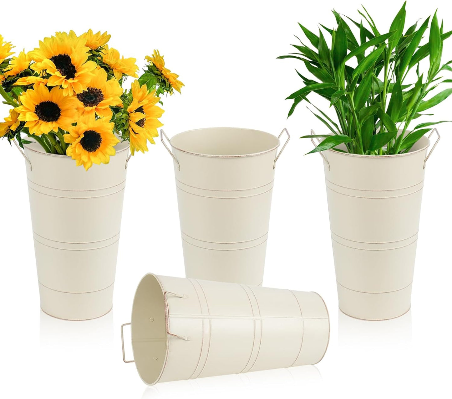 Notakia Galvanized Metal Vases Farmhouse French Flower Bucket Vases for Cut Flowers for Home Decor and Wedding Table Centerpiece Decorations (Beige Set of 8)