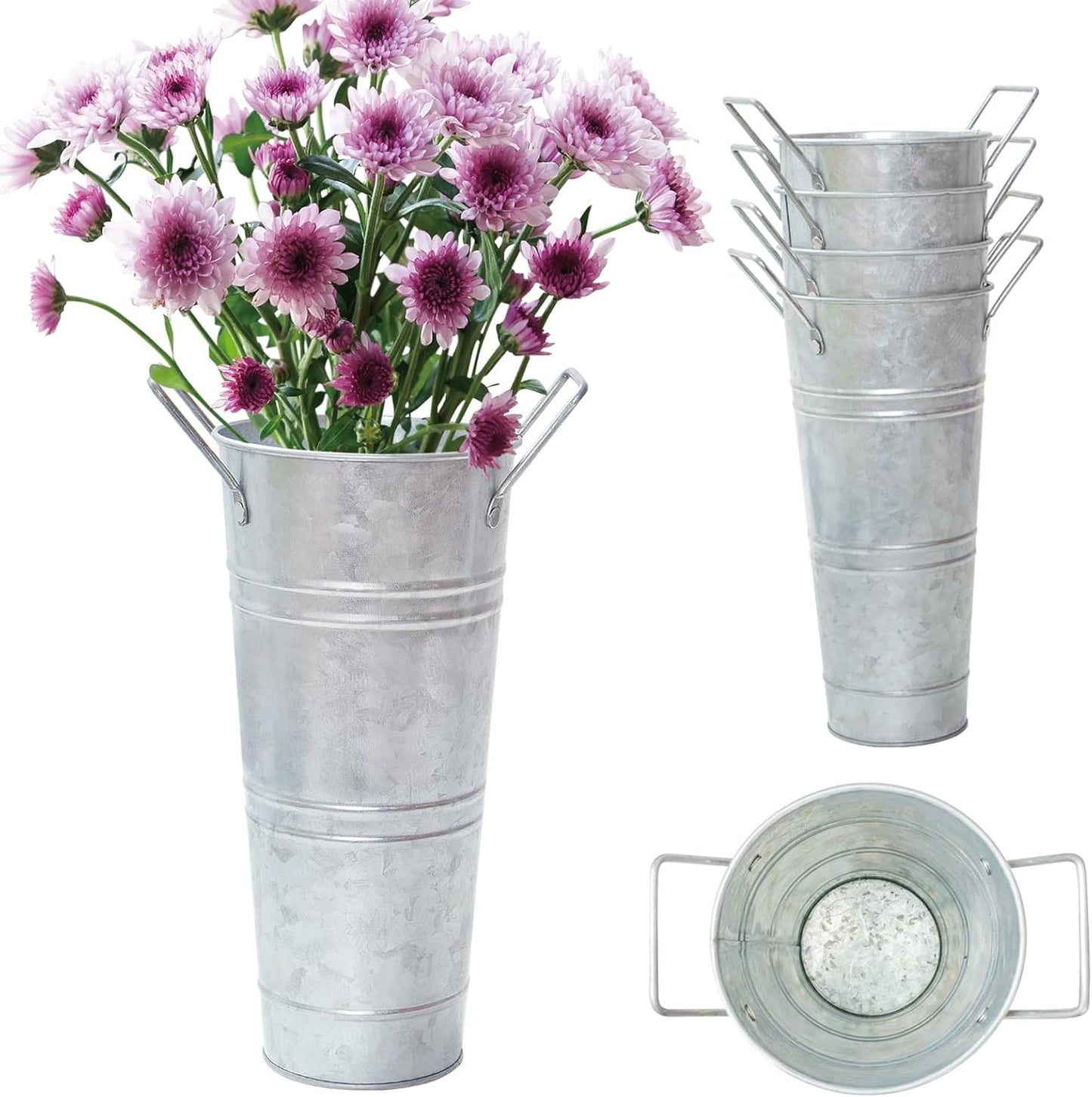 Notakia Galvanized Metal Vases Farmhouse French Flower Bucket Vases for Cut Flowers for Home Decor and Wedding Table Centerpiece Decorations (Beige Set of 8)