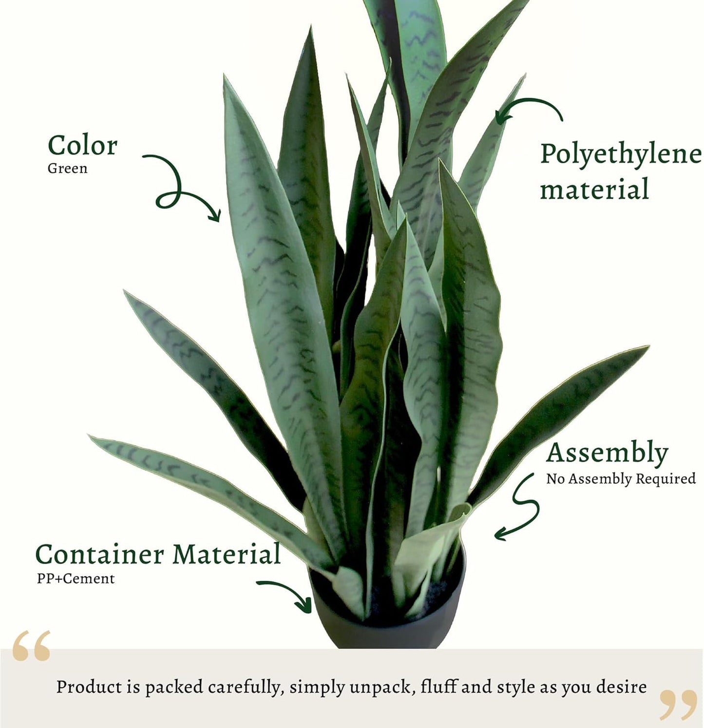 KOL 3FT 2-Pack Artificial Snake Plant, Fake Sansevieria Indoor Outdoor, 28 Thick PE Leaves Lifelike Faux Silk Plants, Home Living Room Decor 35in Mother in Law Tongue, Greenery for Office Decor, Green