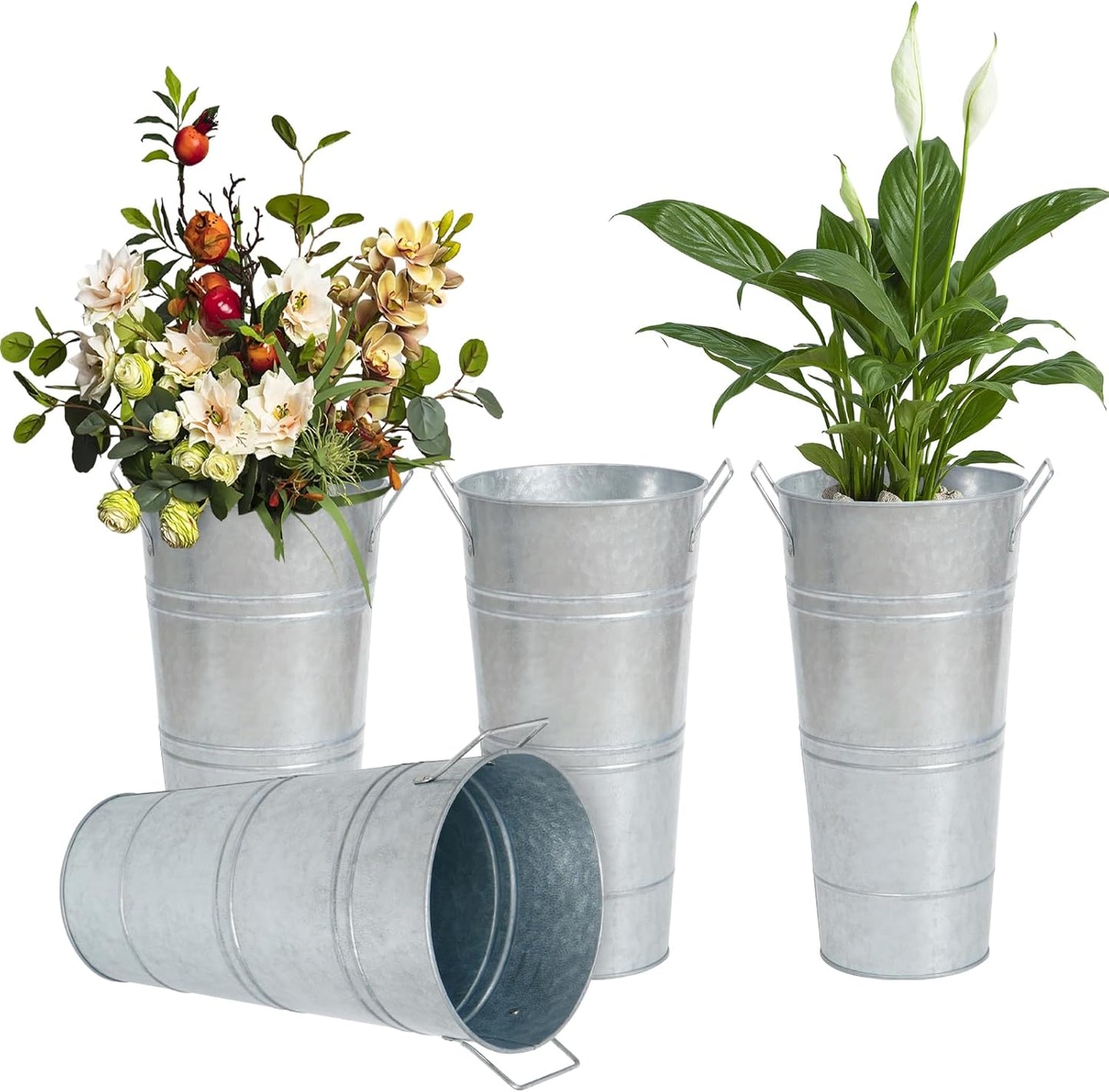 Notakia Galvanized Metal Vases Farmhouse French Flower Bucket Vases for Cut Flowers for Home Decor and Wedding Table Centerpiece Decorations (Beige Set of 8)