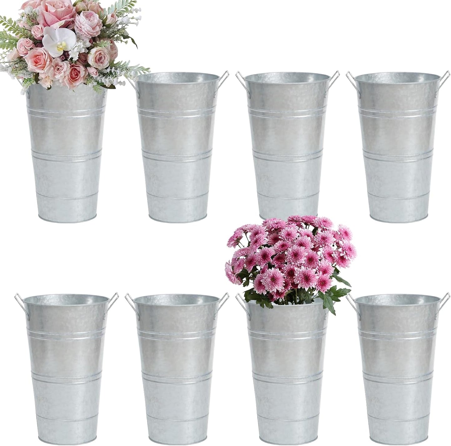 Notakia Galvanized Metal Vases Farmhouse French Flower Bucket Vases for Cut Flowers for Home Decor and Wedding Table Centerpiece Decorations (Beige Set of 8)