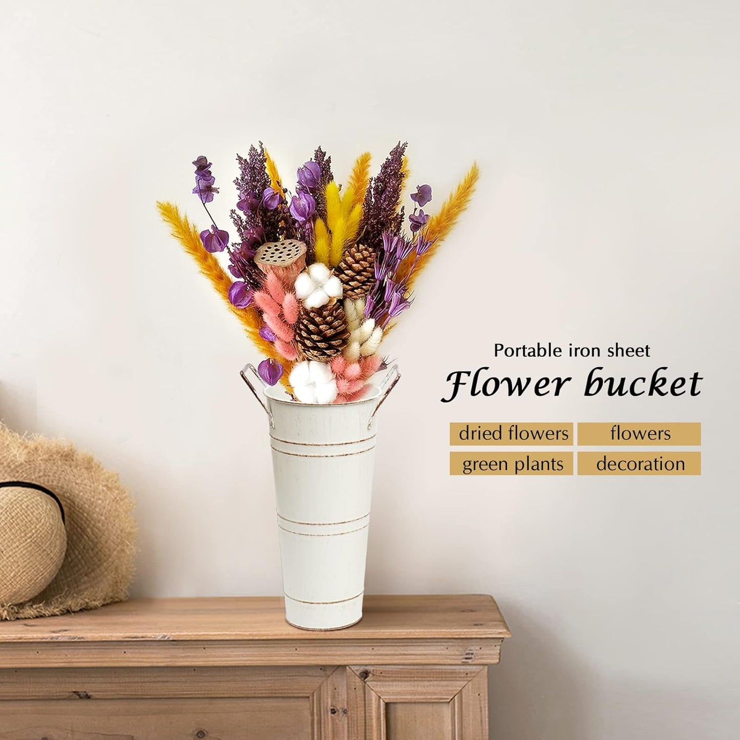 Notakia Galvanized Metal Vases Farmhouse French Flower Bucket Vases for Cut Flowers for Home Decor and Wedding Table Centerpiece Decorations (Beige Set of 8)