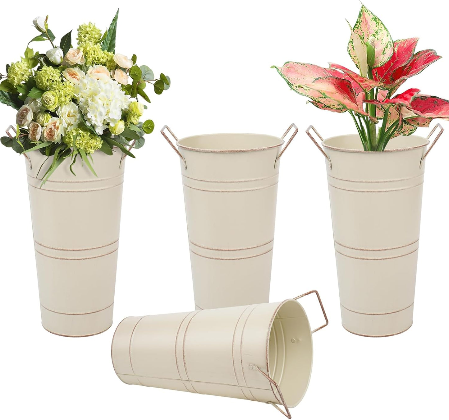 Notakia Galvanized Metal Vases Farmhouse French Flower Bucket Vases for Cut Flowers for Home Decor and Wedding Table Centerpiece Decorations (Beige Set of 8)