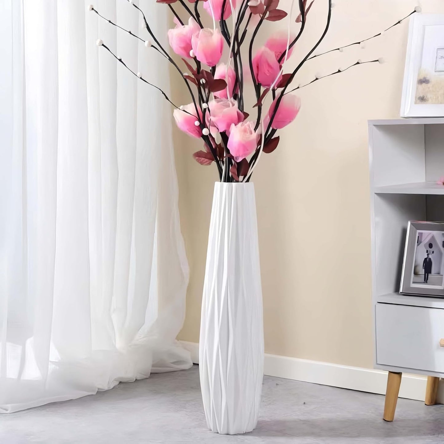 White Tall Floor Vase, 24" Ceramic Large Vase, Decorative Flower Vases for Modern Home Decor Living Room Office Bedroom Kitchen Wedding Centerpieces Farmhouse Décor