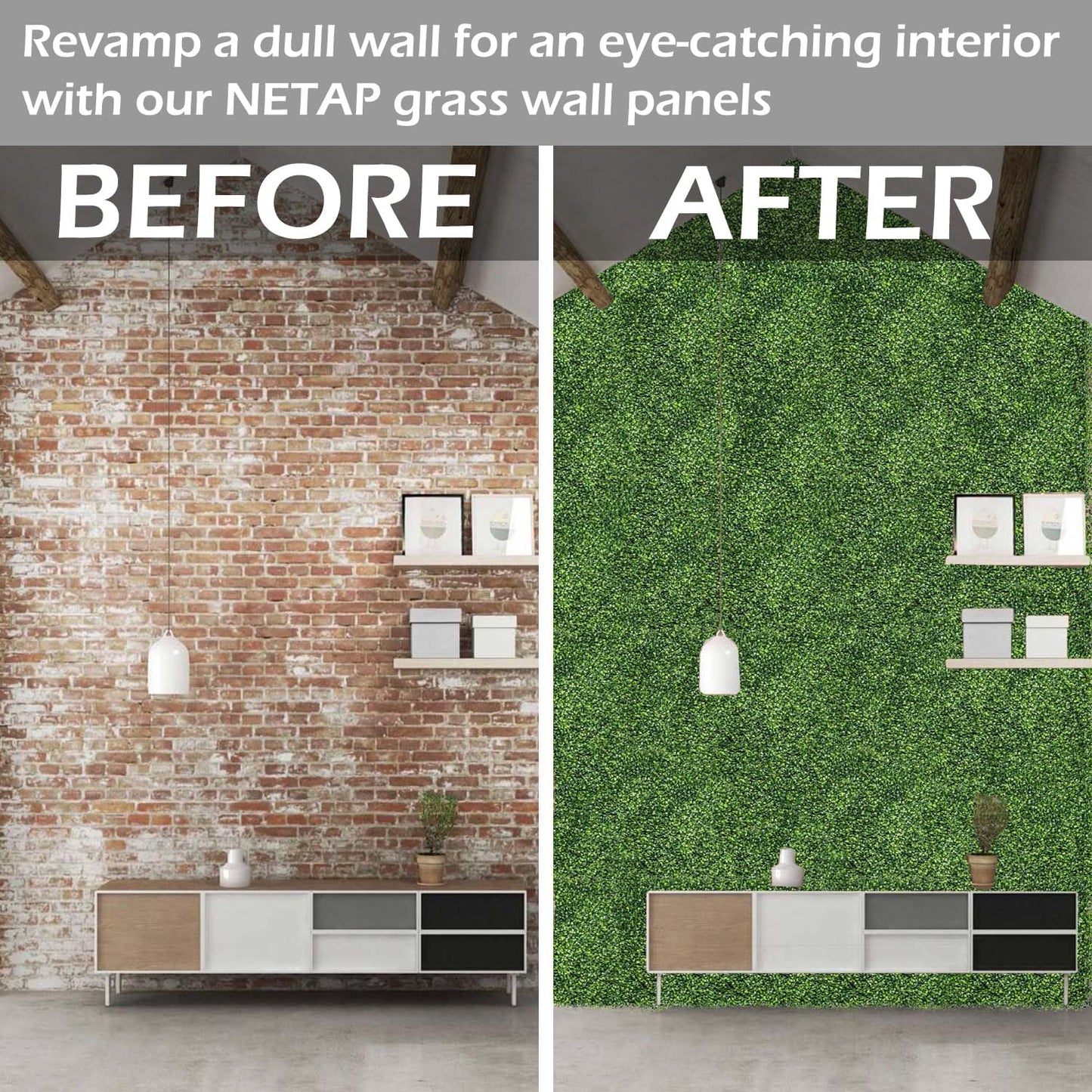 Grass Wall Panels, 10"x 10"(12pcs) 4-Layer Artificial Boxwood Faux Green Wall for Interior, Garden Party Wedding Backdrop, Indoor Outdoor Plant Wall Decor