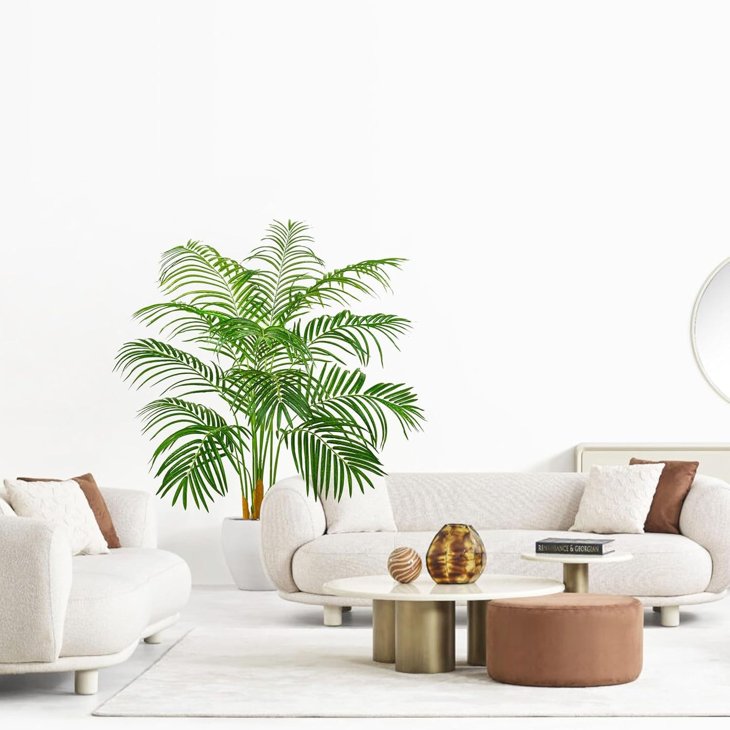 Artificial Fake Palm Tree 4FT Tropical Faux Palm Trees in Pot with 13 Trunks and Real Bark Design Areca Floor Plant Faux Palm Plant for Indoor Outdoor Home Decor