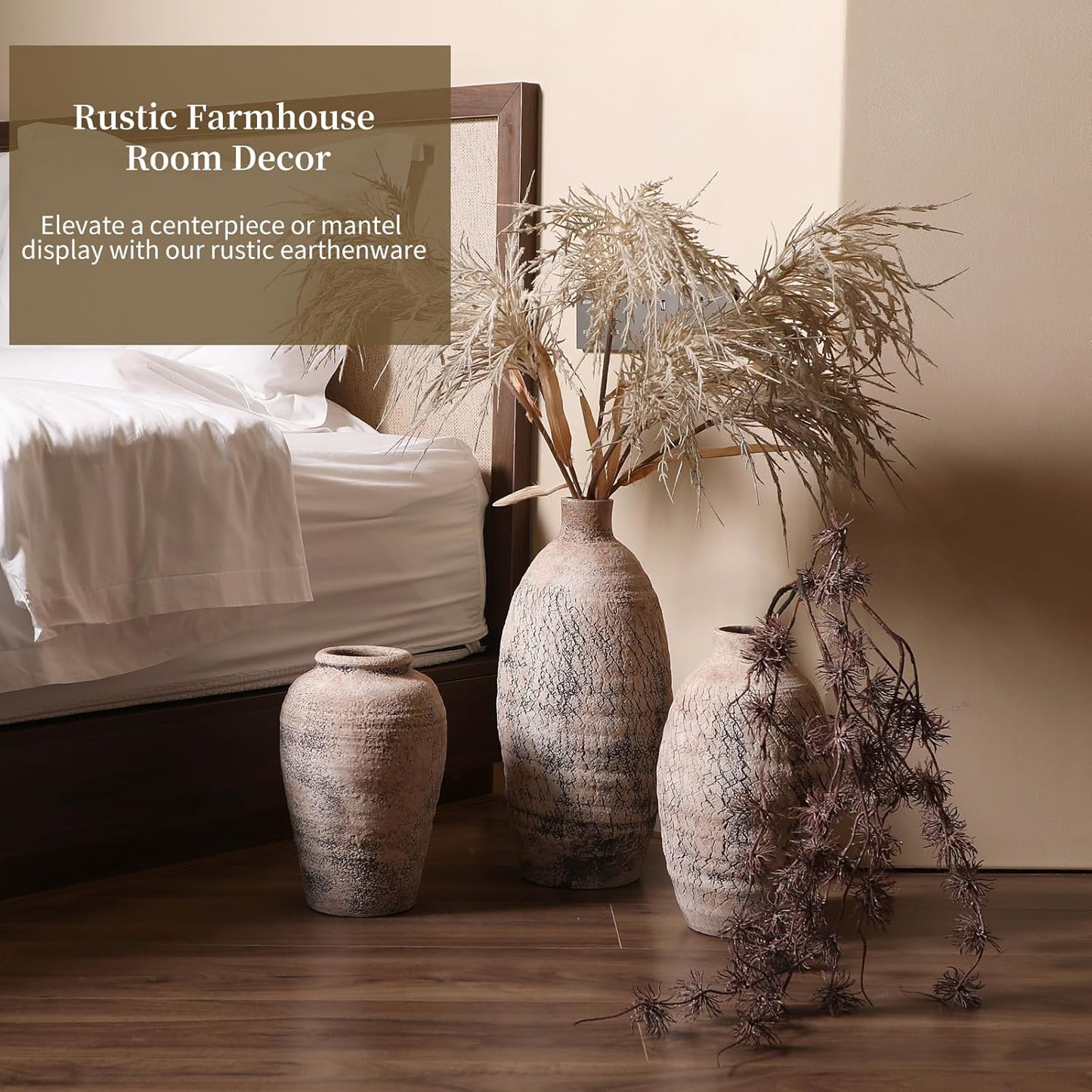 ALMA Handmade Pinky Beige Textured Vase 18 Inch Tall|Large Rustic Floor Vase for Pampas Grass|for Modern Farmhouse Decor, Living Room,Entryway Table Decor