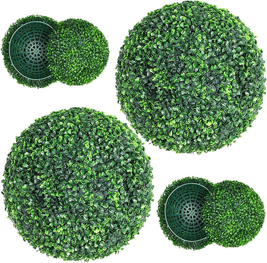 Artificial Plant Boxwood Topiary Balls 2PCS 15.7" UV Protected 4 Layers Faux Plants Decorative Balls for Outdoor Patio Garden Balcony Backyard and Indoor Home Wedding Decoration, Dark Green