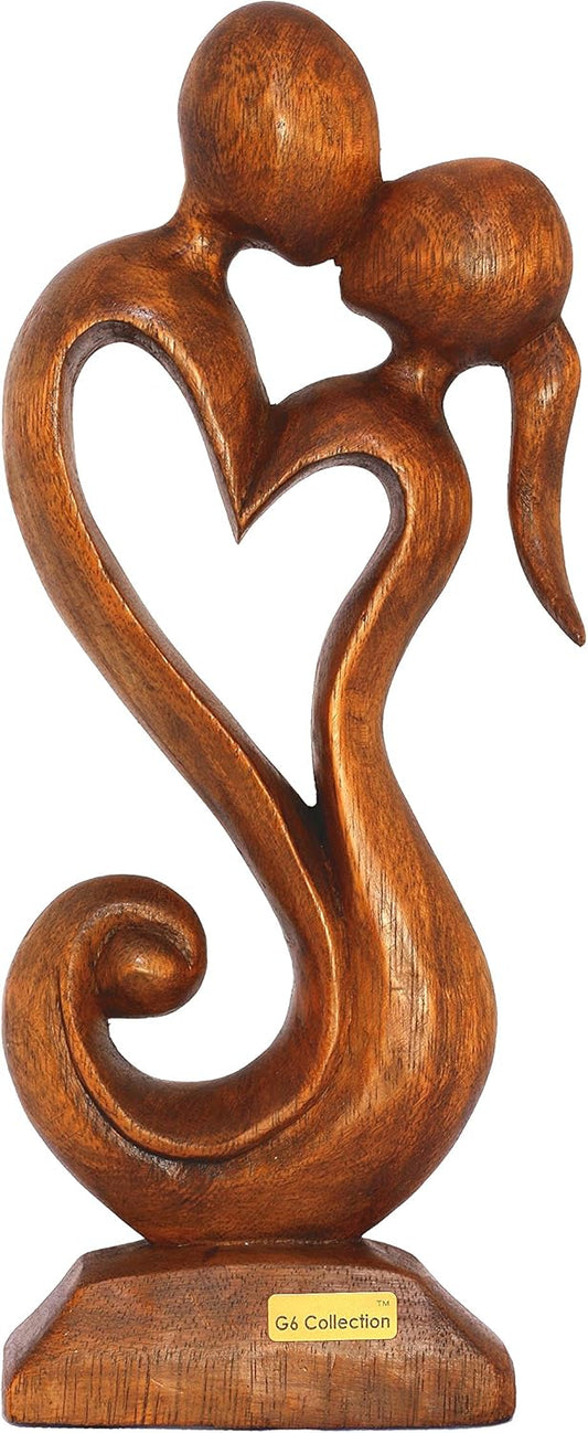 12" Wooden Handmade Abstract Sculpture Statue Handcrafted - Eternal Love - Gift Art Decorative Home Decor Figurine Accent Decoration Artwork Hand Carved
