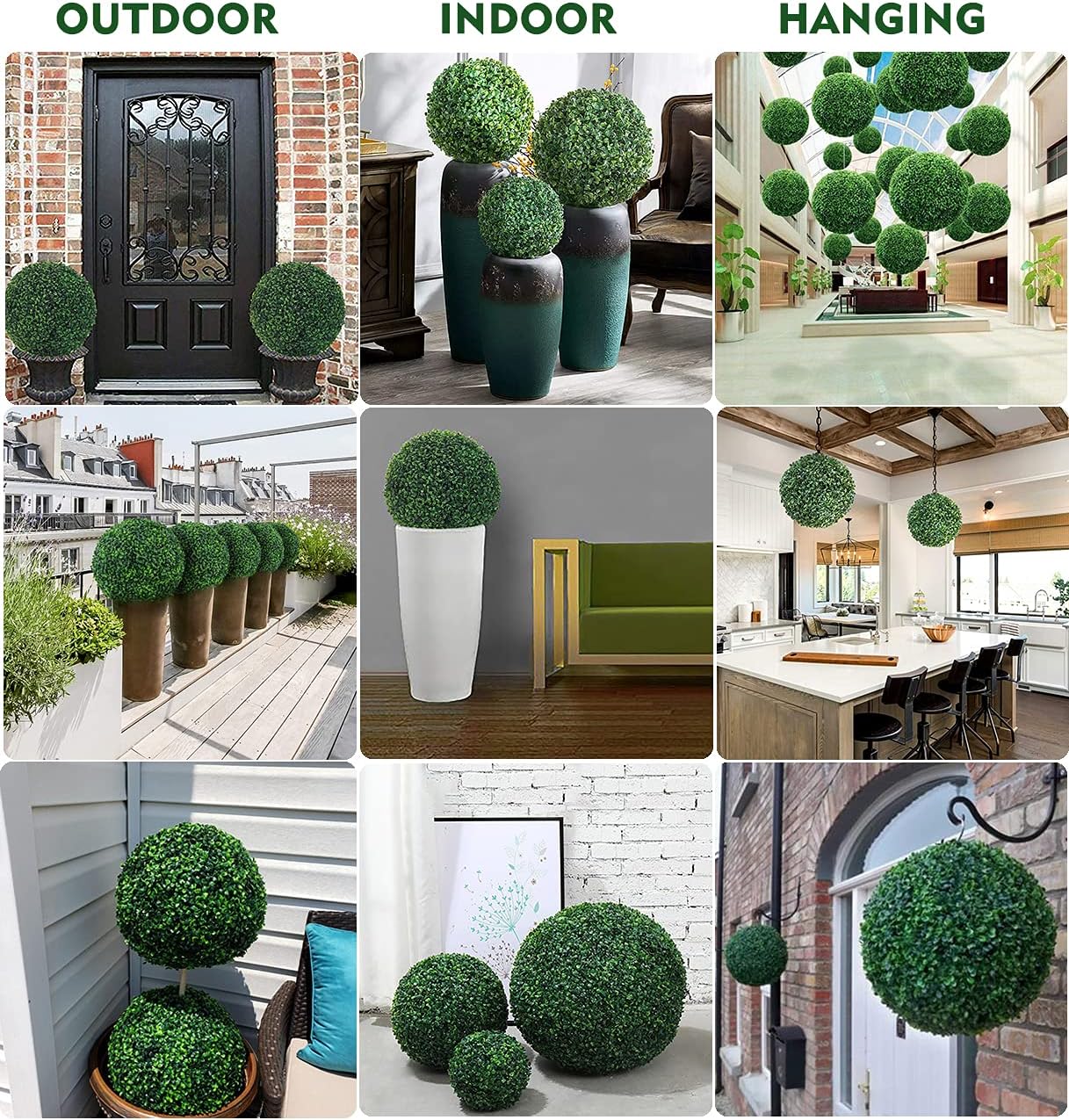 Artificial Plant Boxwood Topiary Balls 2PCS 15.7" UV Protected 4 Layers Faux Plants Decorative Balls for Outdoor Patio Garden Balcony Backyard and Indoor Home Wedding Decoration, Dark Green