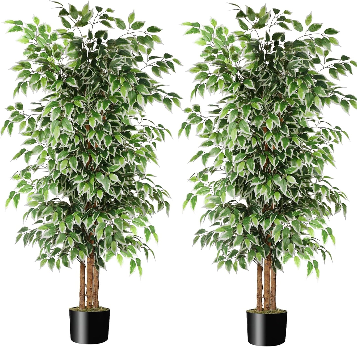 GTIDEA 6ft Artificial Tree Ficus, Tall Faux Trees Indoor with Natural Trunk and Fake Silk Tree Fake Plants for Home Spring Decor Living Room Outdoor Balcony House Office (Included Dried Moss)
