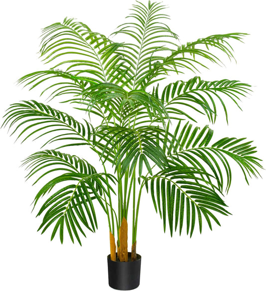 Artificial Fake Palm Tree 4FT Tropical Faux Palm Trees in Pot with 13 Trunks and Real Bark Design Areca Floor Plant Faux Palm Plant for Indoor Outdoor Home Decor