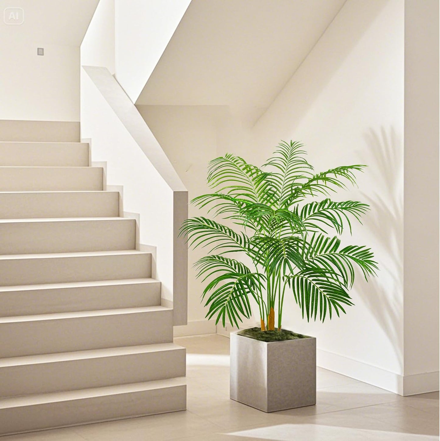 Artificial Fake Palm Tree 4FT Tropical Faux Palm Trees in Pot with 13 Trunks and Real Bark Design Areca Floor Plant Faux Palm Plant for Indoor Outdoor Home Decor