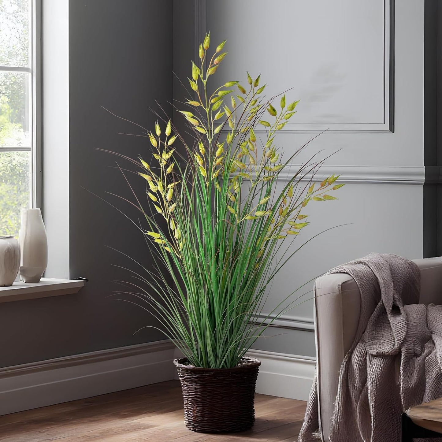 Artificial Plants Artificial Wheat Grass Faux Plants Artificial Grass Plant Fake Green Plants Tall Fake Plants Tall Suitable for Indoor Home Decor Outdoor Porch Terrace Decor（47In，1pack）