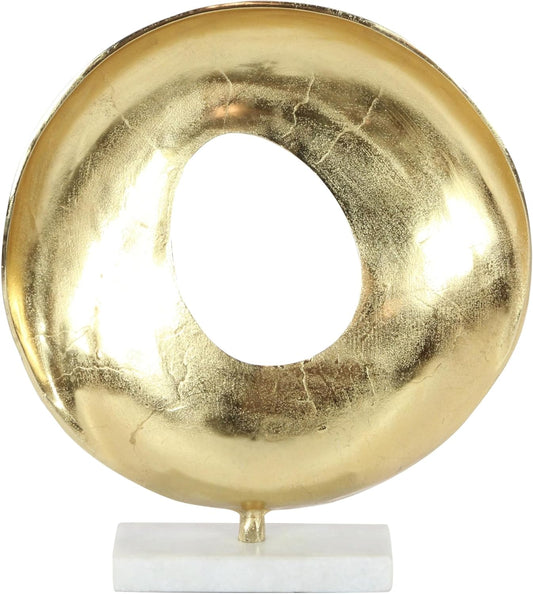Deco 79 Aluminum Metal Geometric Decorative Sculpture Home Decor Statue with Marble Base, Accent Figurine 15" x 4" x 17", Gold