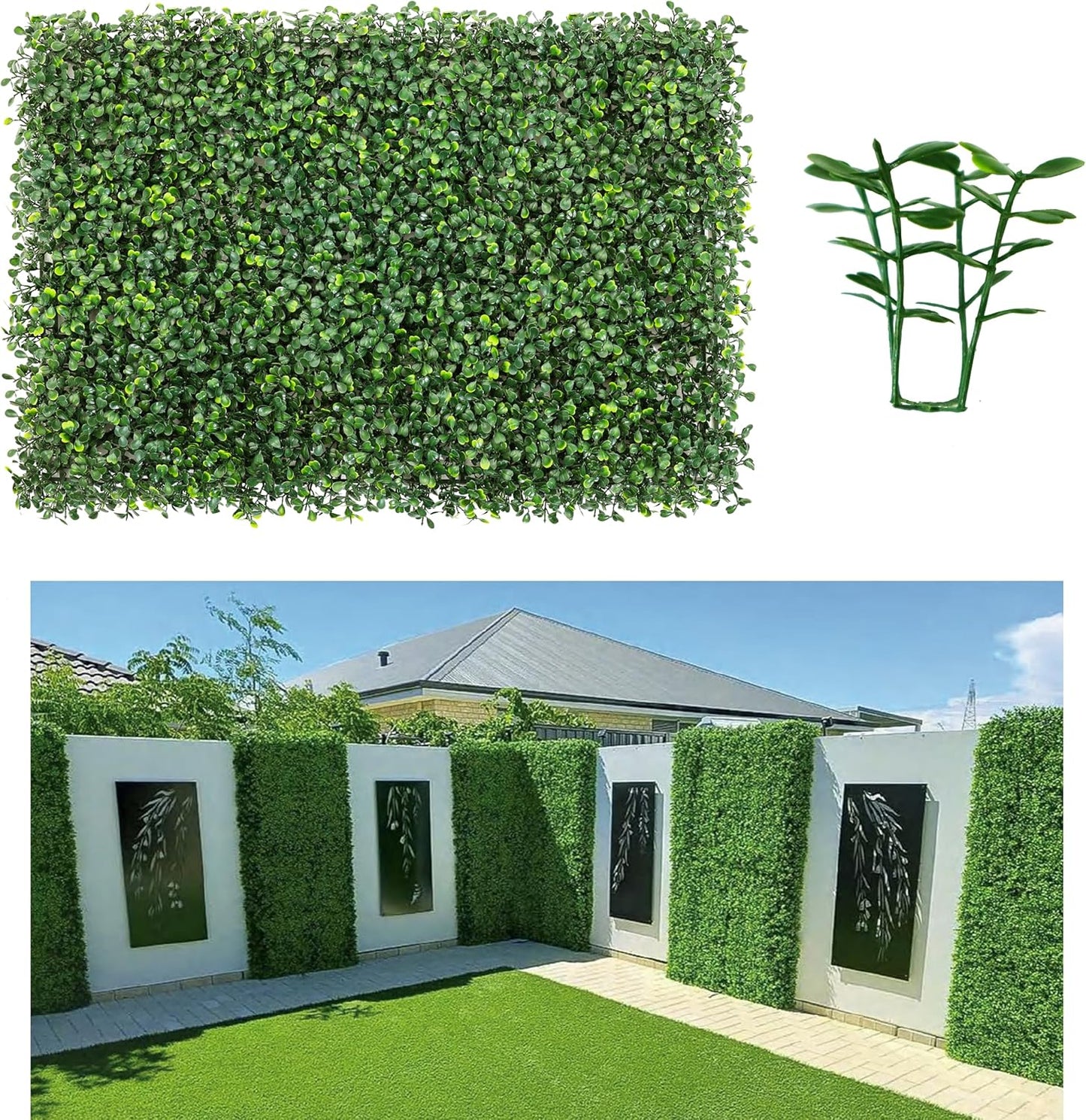 Grass Wall Panels, 10"x 10"(12pcs) 4-Layer Artificial Boxwood Faux Green Wall for Interior, Garden Party Wedding Backdrop, Indoor Outdoor Plant Wall Decor
