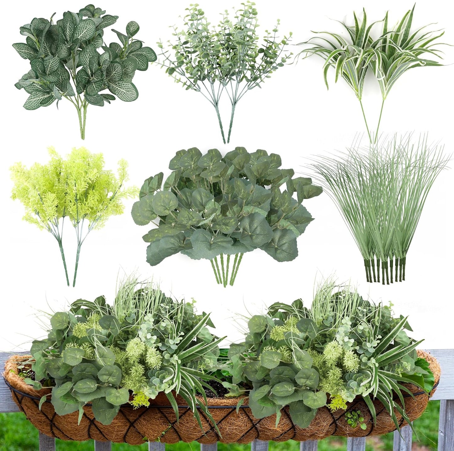 15Pcs Outdoor Artificial Plants UV Resistant Fake Plastic Greenery Spring Grass for Outside Yard Front Porch Patio Window Box Planter Basket Decor (Yellow Green)