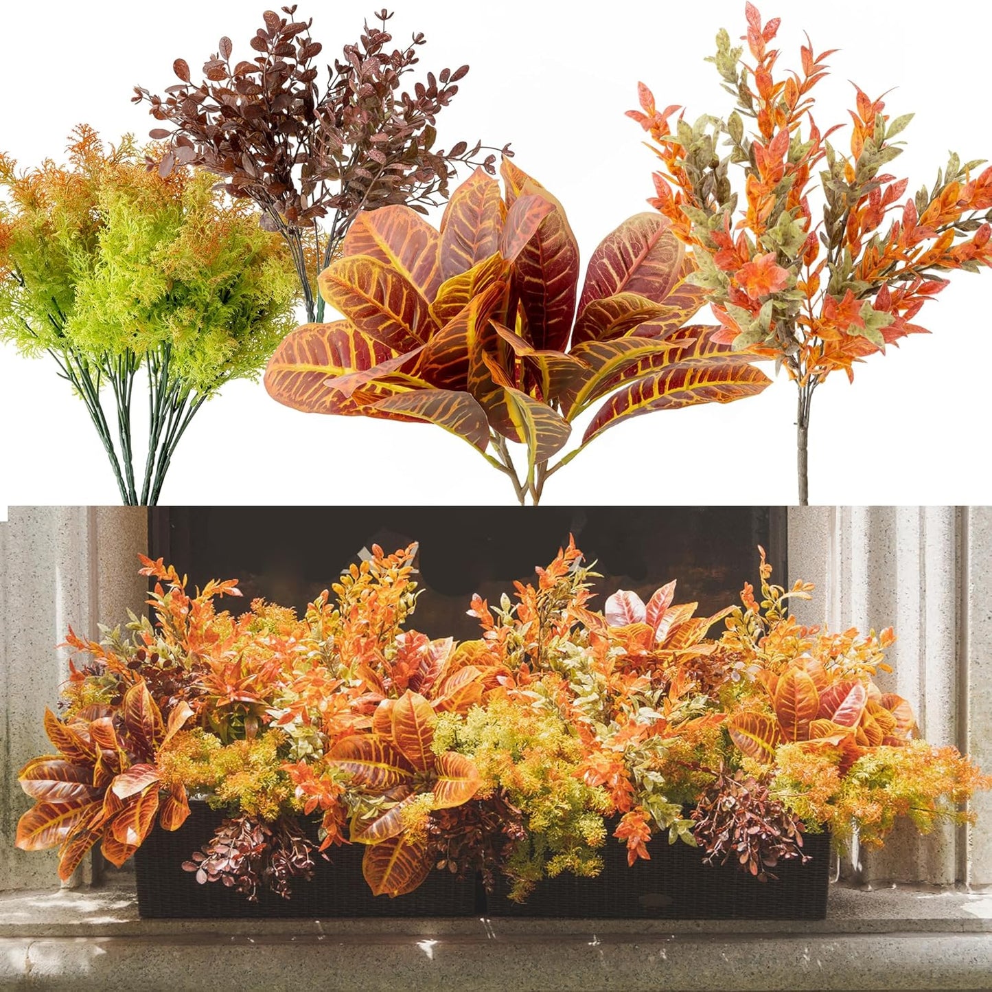 18Pcs Outdoor Artificial Boxwood UV Resistant Fake Stems Plants, Faux Plastic Greenery for Indoor Outside Hanging Plants Garden Porch Window Box Home Wedding Farmhouse Décor